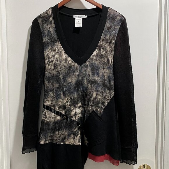 Dzhavael Mix Media Sheer Goth Punk Grunge Rock Y2K Lagenlook Asymmetrical Top M - Picture 1 of 9
